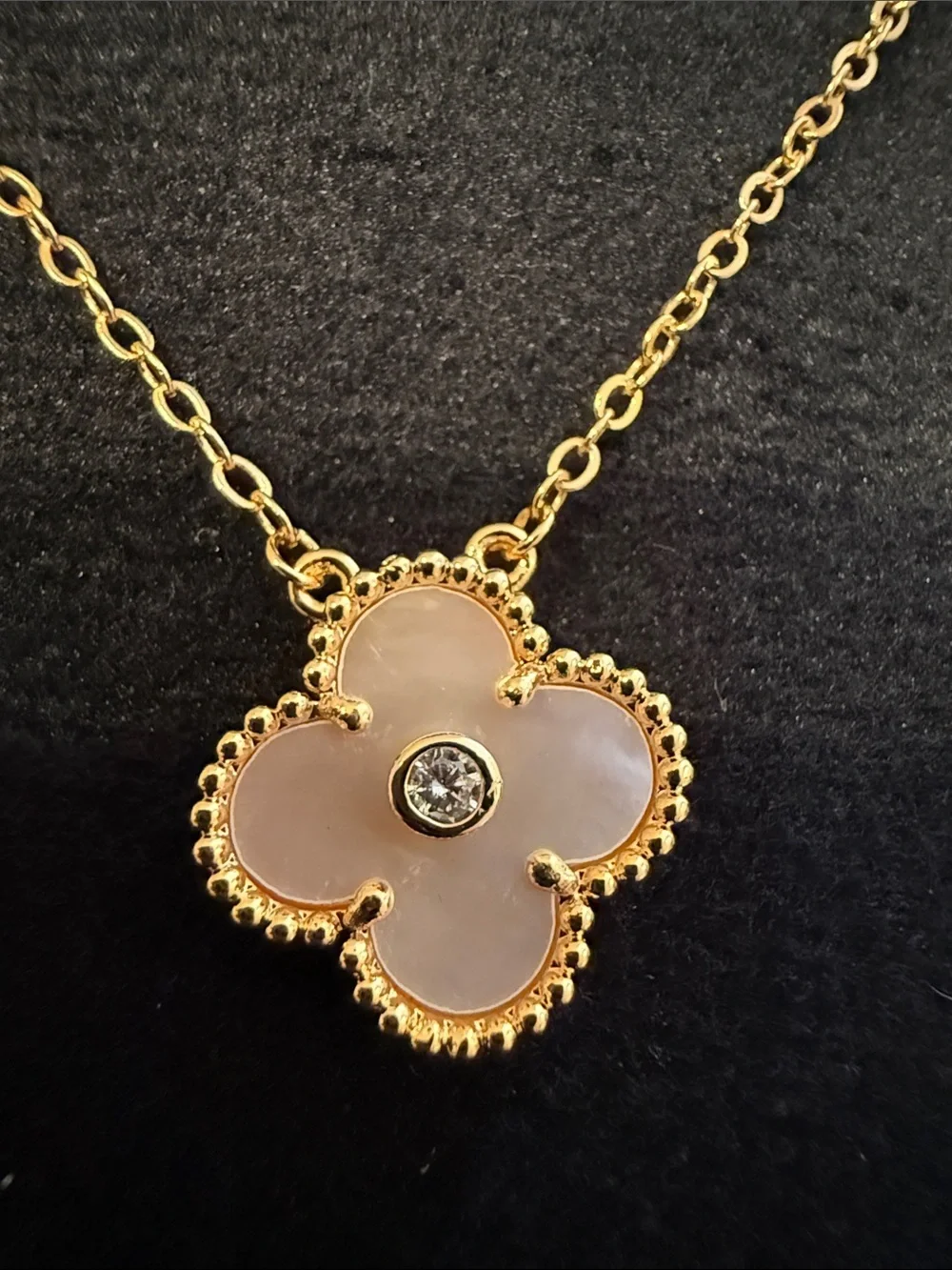 Gold & White vanilla Clover Necklace and Earrings Set